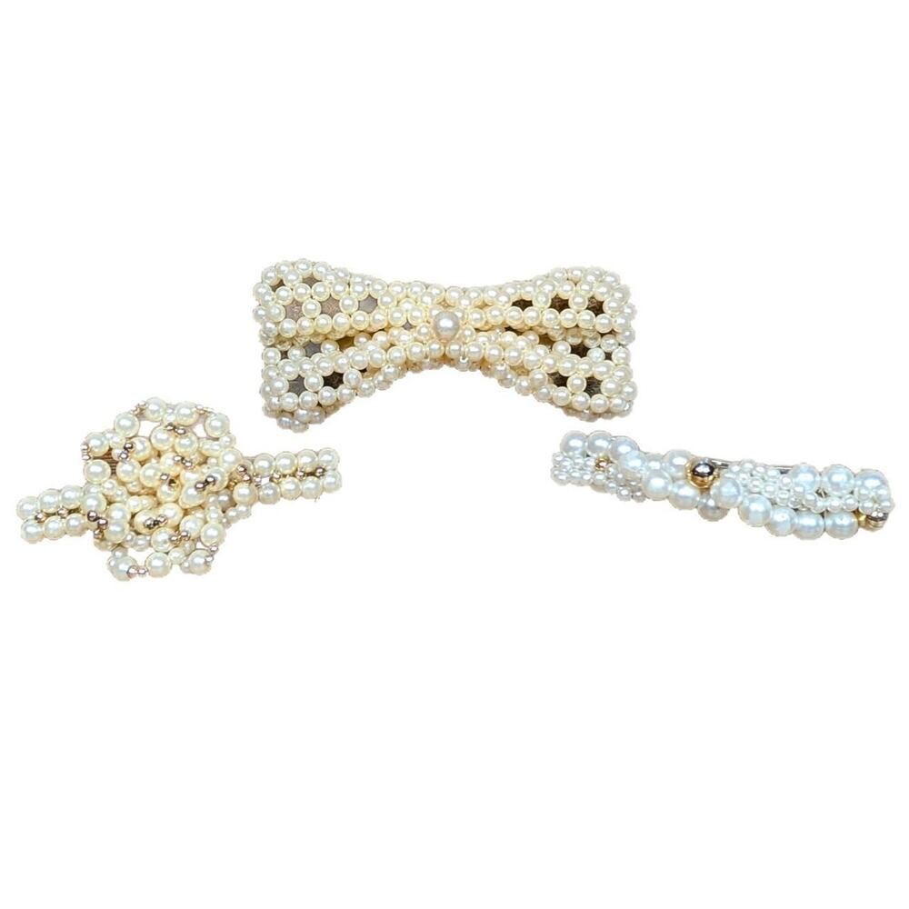 BUNDLE OF 3 VINTAGE PEARL BARRETTES